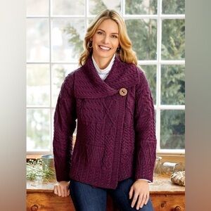 Carriag Donn Aran Cardigan Ireland Merino Wool Cable Knit Sweater Jacket Size M